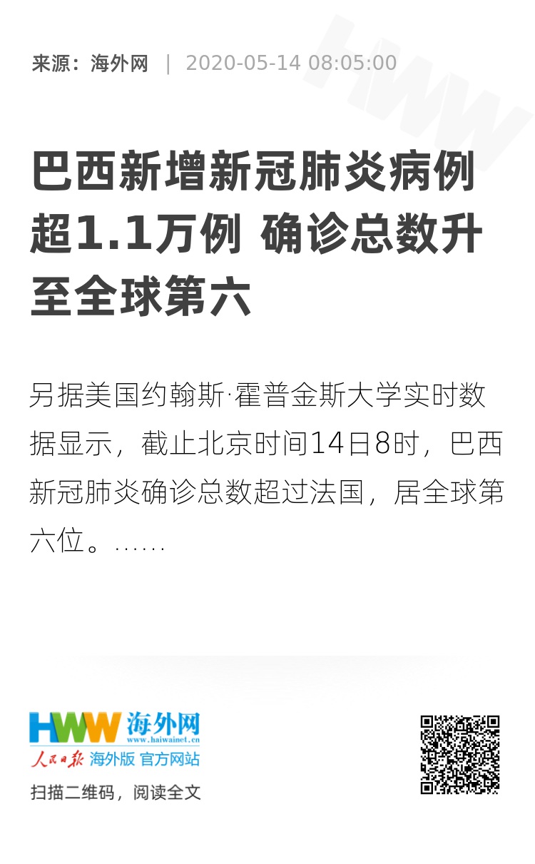 巴西新冠肺炎最新數據及其背后的暖心故事